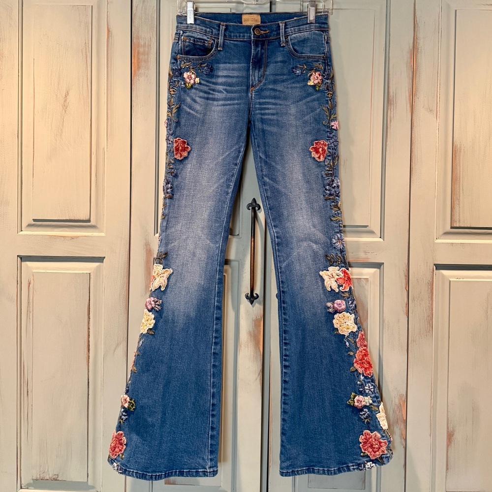 Driftwood Embroidered Floral Blue Jeans